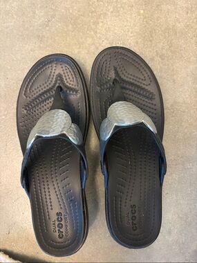 CROCS Black Sandals with Silver Accents